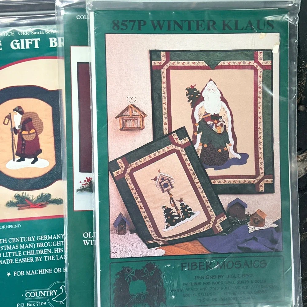 Vintage Christmas Quilt Applique Pattern 5 Lot Country Appliques Folk Art Santa